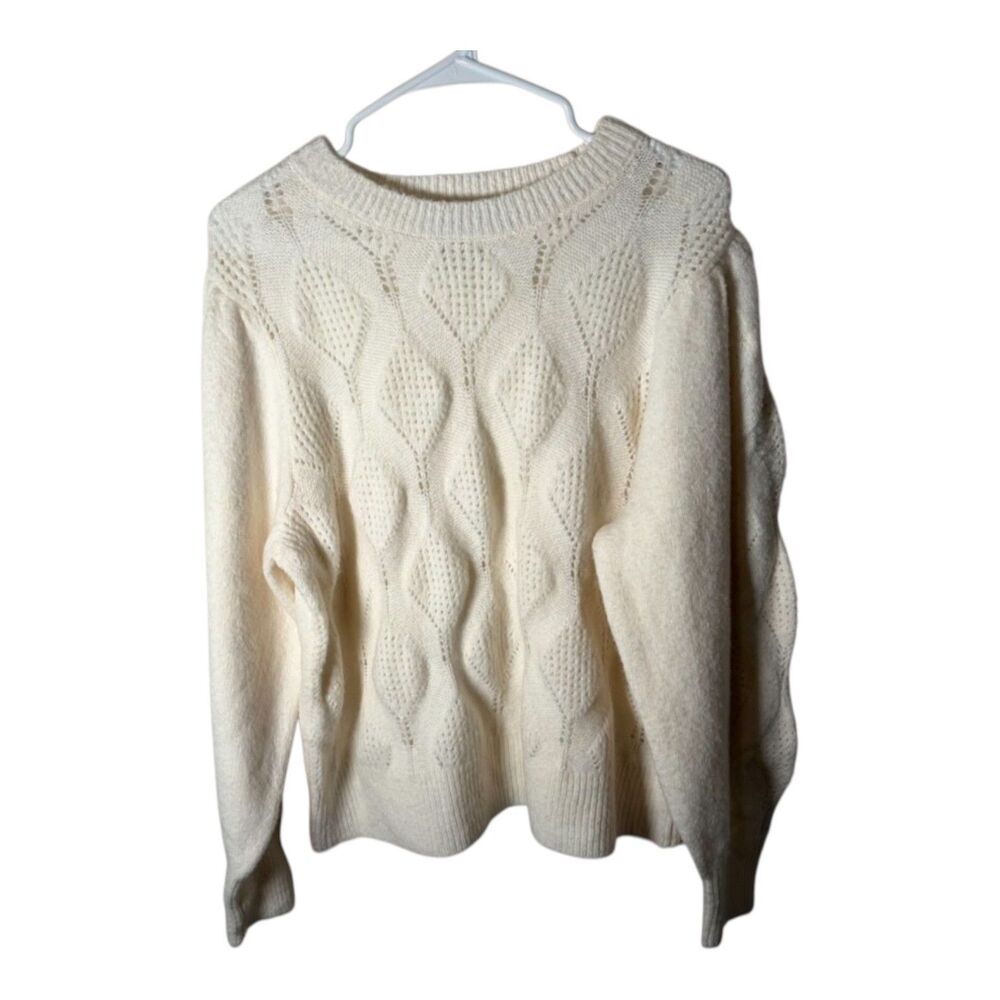 Old Navy Sweater Women's XL Ivory Chunky Cable Knit Pullover Open Casual